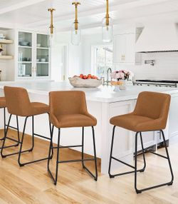 Set Of 3 LUE BONA 26 Inch Counter Height Bar Stools , Faux Leather Upholstered Barstools, Barstool with Back, Comfortable Bar Chairs, Modern Counter S