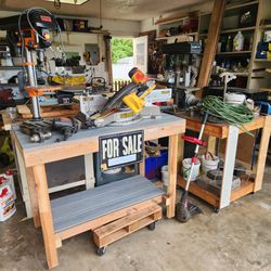 Tools for sale, workbench, drillpress, compound Mitersaw  Cash only Delivery Available
