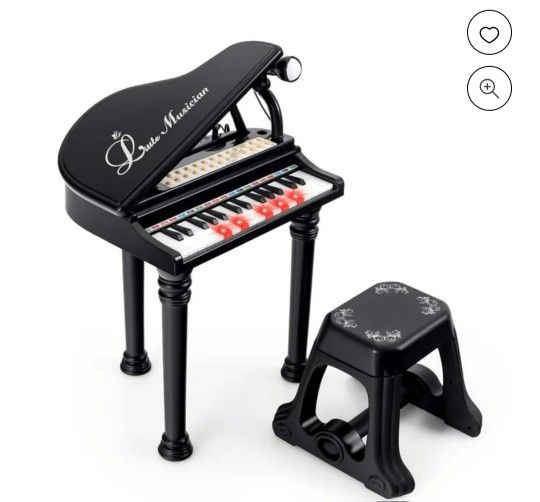 31 Keys Kids Piano Keyboard Toy Toddler Musical Instrument with Stool & Microphone Black