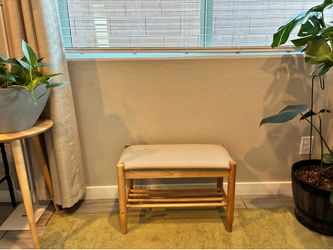 Solid Wood Shoe Bench with Cushion, 2-Tier Shoe Rack for Front Door Entrance, Enterway Benches with Shoe Storage (Natural, 23.6in)