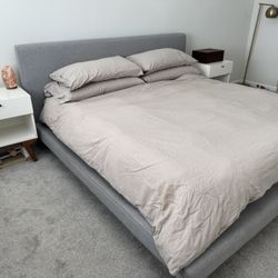 Mid-Century Grey King Bed (West Elm)