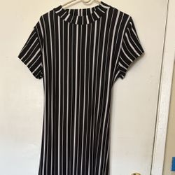 Long Black & White Stripe Dress