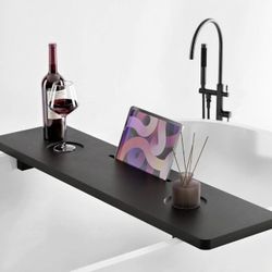 Black Bathtub Caddy Tray Table | 35x9x2.5 Inch Large Bath Tub Tray Wooden 