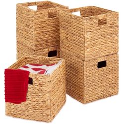 Best Choice Products 12x12in Hyacinth Baskets, Set of 5 Multipurpose Collapsible Organizers w/ Inserts - Natural!60