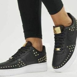 Nike Air Force 1 07 XX GOLD Studded Black White AR0639 001 Women's 8.5 Shoes