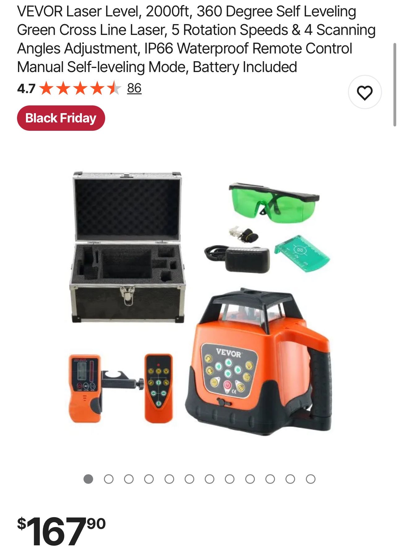 VEVOR Laser Level, 2000ft, 360 Degree Self Leveling Green Cross Line Laser