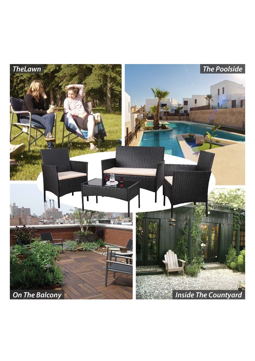 Brand New Black Rattan Patio Balcony Conversation Outdoor Furniture Set