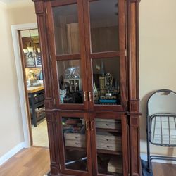 Large Wood And Glass Cabinet With Shelves