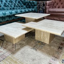Set of 3 mid century travertine nesting tables