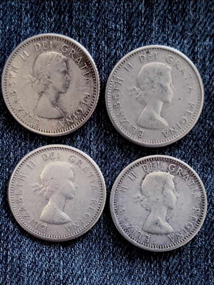 4-Dimes.. 1962 10 Cent Canadian Silver Dimes.. Key Date!!!