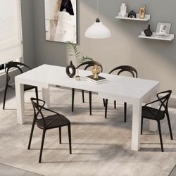 Mobili Fiver, First Extendable Table, 47.2(78.7) x31.5 in, High Gloss White, Made in Italy