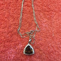 925. Smoky Quartz & CZ Accent Necklace & Earrings 