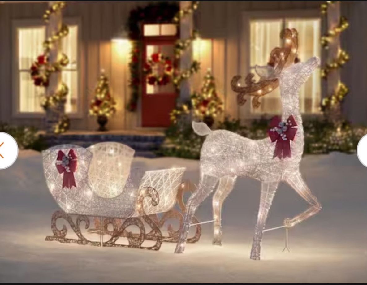 5 ft Elegant PVC Reindeer Outdoor/Indoor in with Sleigh and 350 Lights - $45