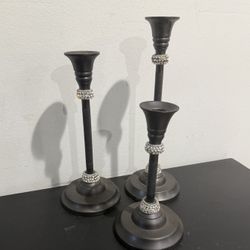Set Black Rhinestone Candlesticks Home Decor