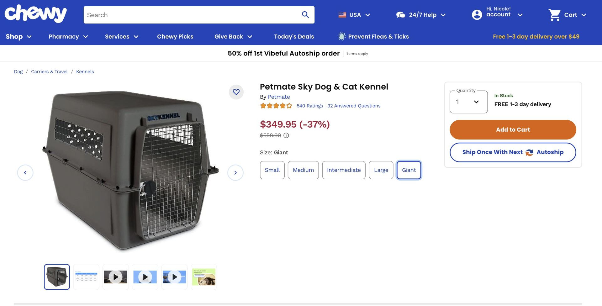 GIANT SkyKennel crate, BRAND NEW Dog Crate, Airline Approved 