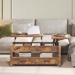 Lift Top Coffee Table, 47.2" Coffee Table with 2 Storage Drawers and Hidden Compartment