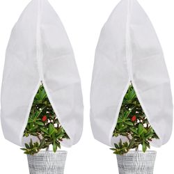 Abimars Plant Covers Freeze Protection Jacket 1.77 oz/yd², 3.2ft x 3.2ft Reusable Winter Plant Covers with Drawstring & Zipper, 2 Pack Light, Porous F