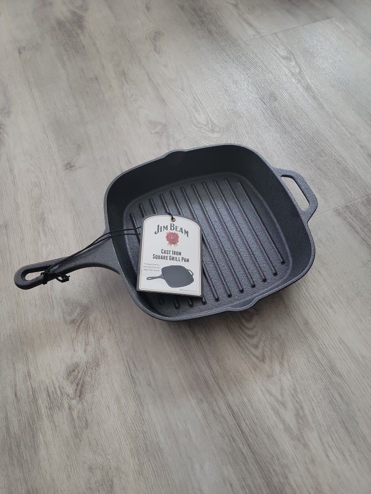 Jim Beam Cast Iron Square Grill Pan Heavy Duty Skillet for Sale in