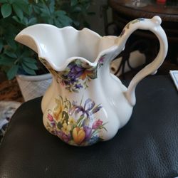 Crownford Giftware Pitcher Ceramic Floral Scalloped Sides 5½" Made in ENGLAND

