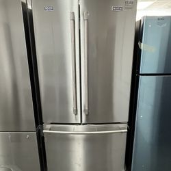 $1349 Maytag 33”W 22 Cu Ft French Door Refrigerator, ENERGY STAR, Open Box, One Year Warranty