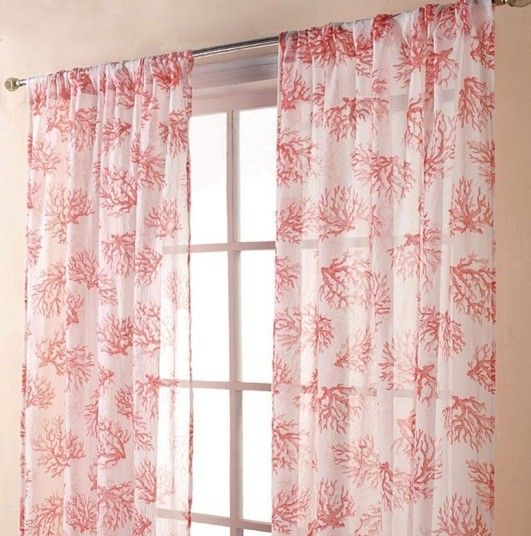 Coral Print Curtain (Drapes) ( 2 Panels, 84 X 50 Each)