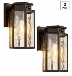 Solar Outdoor Wall Light 2 Pack Motion Sensor Outside Wall Sconce Dusk to Dawn Exterior Light Fixtures Wall Mount Outdoor Coach Light with Water Rippl