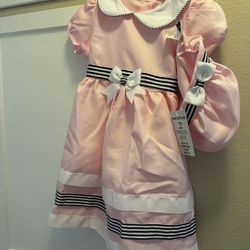 Pink Dress With Matching Bonnet Hat Little Girls Size 6