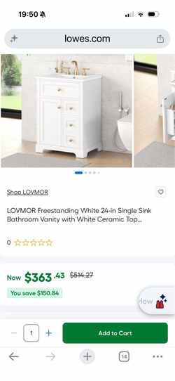 LOVMOR Freestanding White 24-in Single Sink Bathroom Vanity with White Ceramic Top