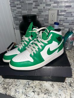 Air Jordan 1 Mid Green and White Sneakers