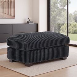 New Modern Interior Rectangle Faux Fur Corduroy Ottoman - Grey / Navy Blue