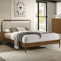 Walnut Finish Mid Century Modern Platform Bed Eastern King Full Queen Twin Cama Matrimonial Individual Venta Furniture