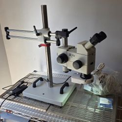 Meiji Techno RZ Stereo Microscope + Boom Stand + 4 LED Lights (Soldering / PCB)