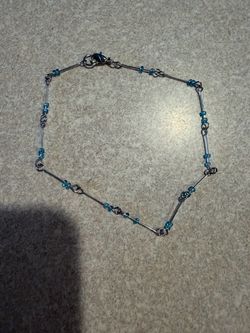 Silver Bar and Blue Bead Anklet