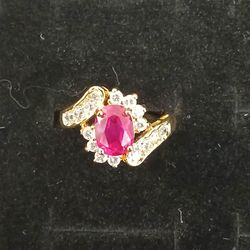 Gemstone Halo Ruby & Diamond Gold Plated Ring