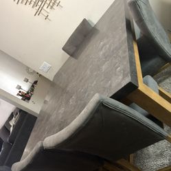 Montibello Bluestone 54" x 54" 6 Piece Dining Set with Storage Bench