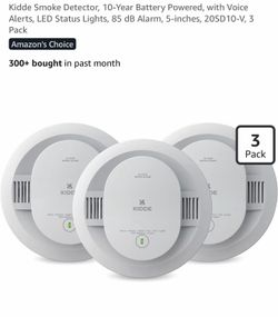 Kiddie smoke detector 10 year battery powers with voice alerts led status 3 pack