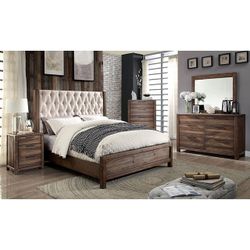 Brand New Rustic Tone & Beige 4pc Queen Bedroom Set (Available In California & Eastern King)