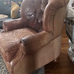 Antique Tufted Brown Leather Writers Club Chair 