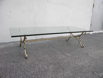Mid Century Modern Brass Glass Top Coffee Table 4079
