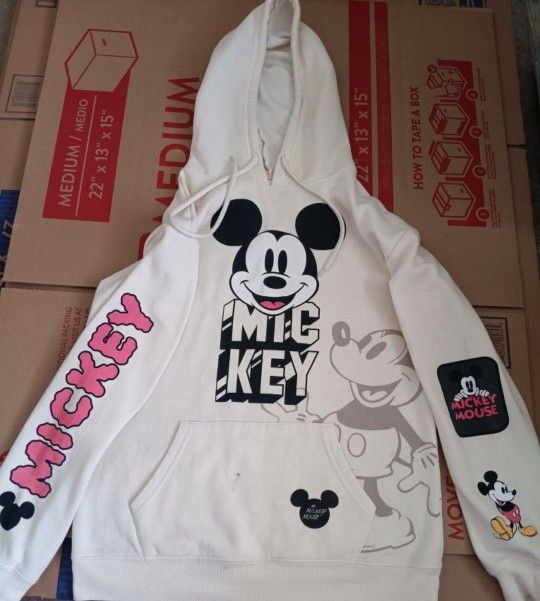 Women's Disney Mickey & Minnie Mouse Hoodie-classic Printed Ivory Sweatshirt