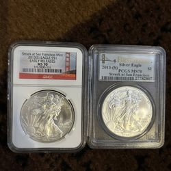 One First Strike Silver Eagle And One PF 70 San Francisco Mint