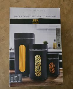 Tahari Home Stainless Steel Glass Canister Set of 3
