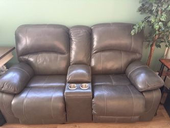 Leather Reclining Loveseat with Console