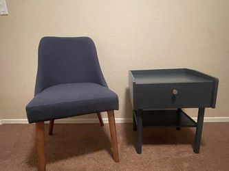 Geller Modern Chair -Navy linen Fabric & Navy Nightstand 