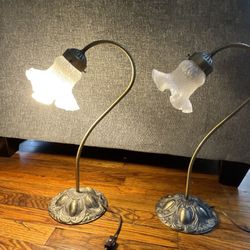 Vintage Brass Gooseneck Tulip Table Lamps