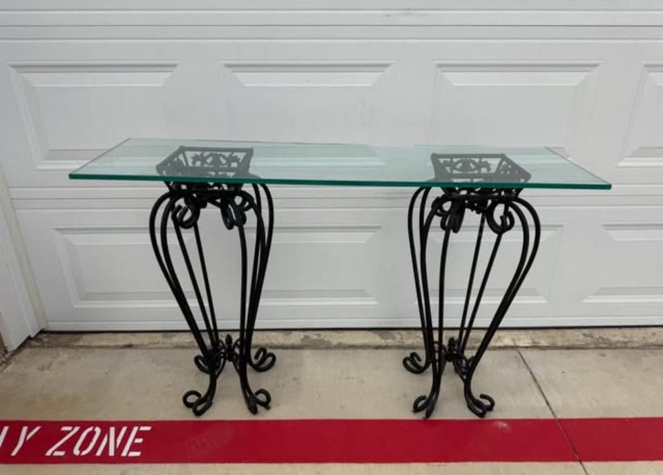 Elegant Wrought Iron & Glass Console Table