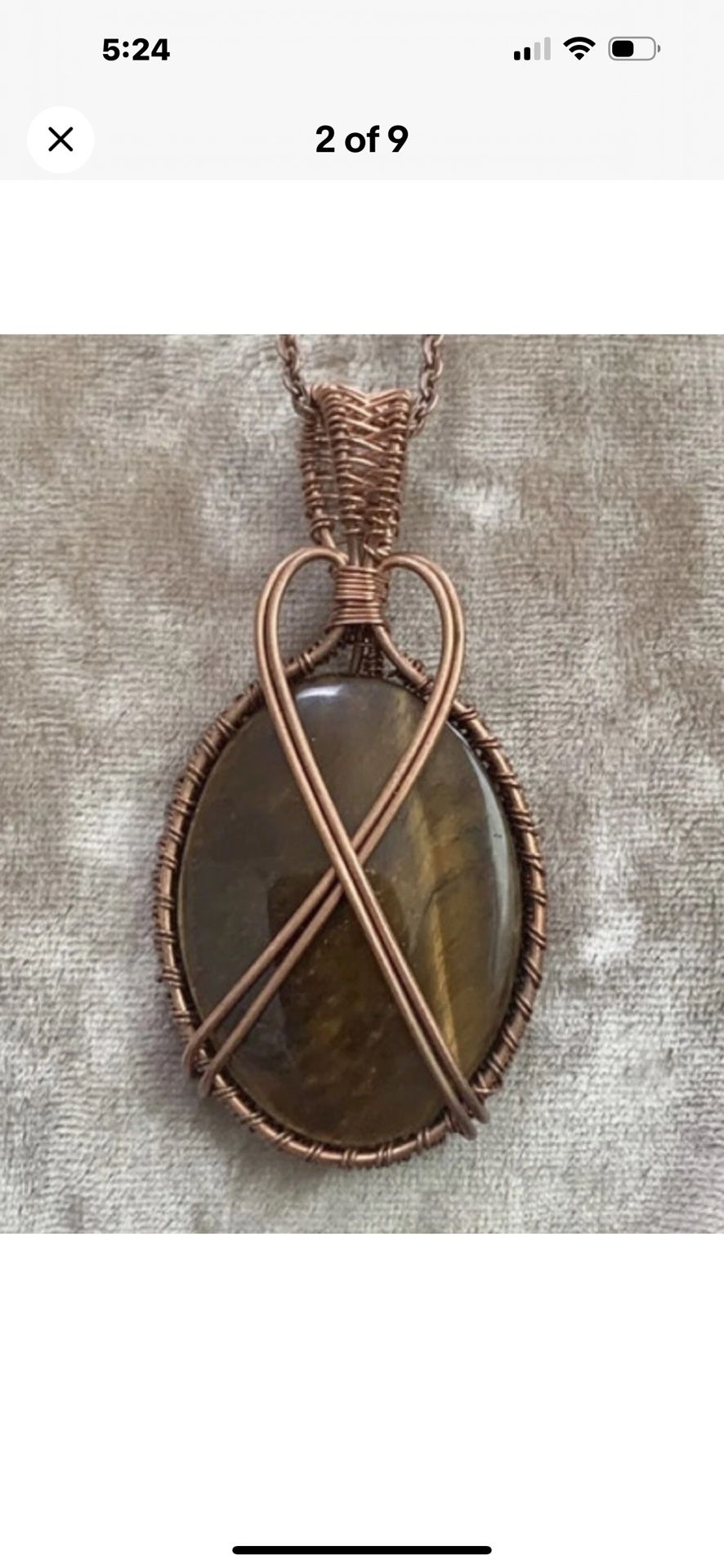 New! Tigers Eye Copper Wrapped Pendant, Chain Necklace