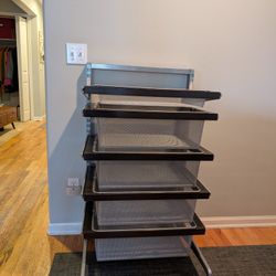 Five (5) Elfa Walnut Decor Drawers and Frames  - $100