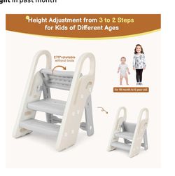 Onasti Foldable Step Stool for Bathroom Sink, Adjustable 3 Step Stool for Kids Toilet Potty Training Stool with Handles, Child Kitchen Counter Stool H