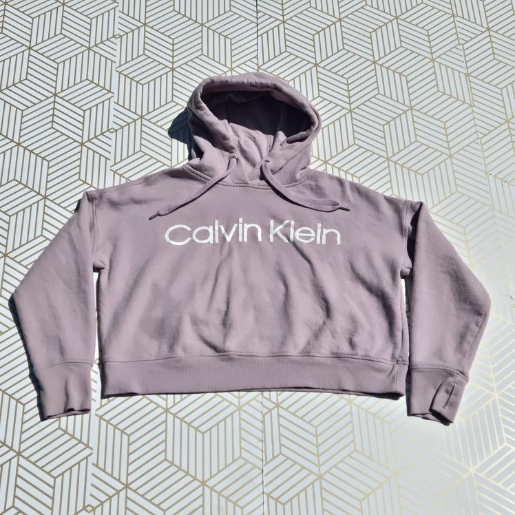 Calvin Klein Pink Women's Performance Fleece Pullover Hoodie Cropped Large